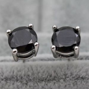 7mm White Gold Filled Black Onyx CZ Earrings